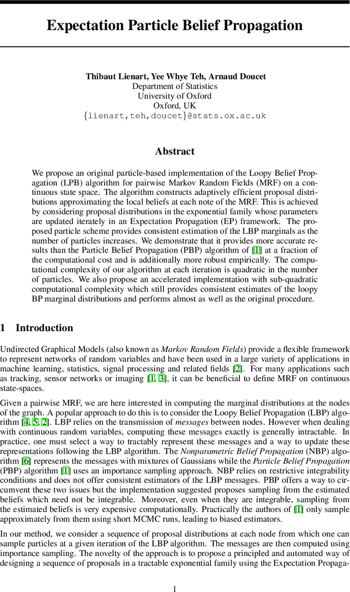 Expectation Particle Belief Propagation