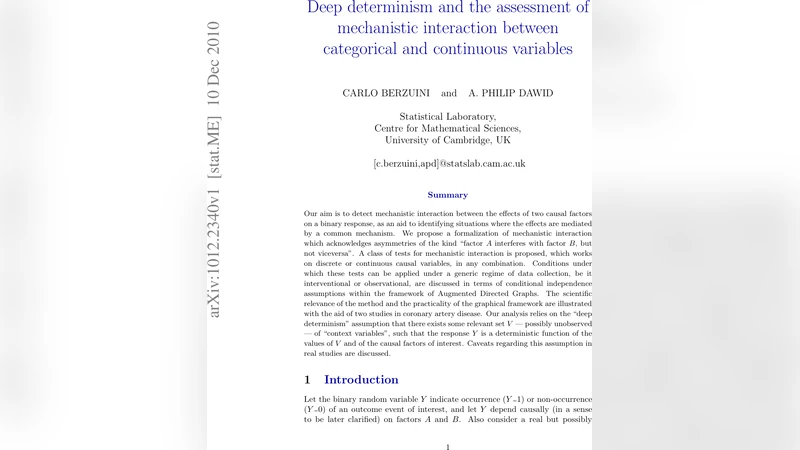Deep determinism and the assessment of mechanistic interaction between   categorical and continuous variables