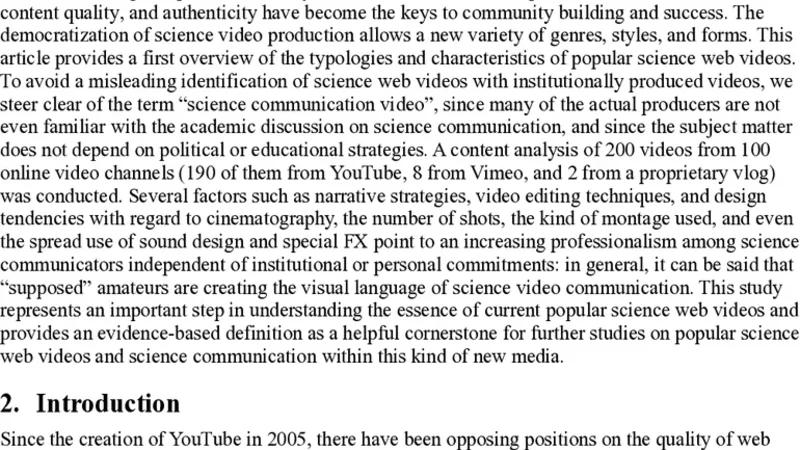 Typologies of the Popular Science Web Video