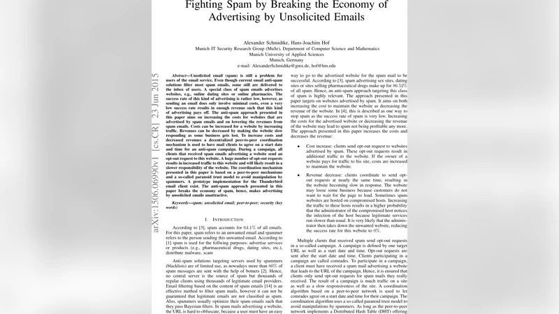 Fighting Spam by Breaking the Econonmy of Advertisment by Unsolicited   Emails