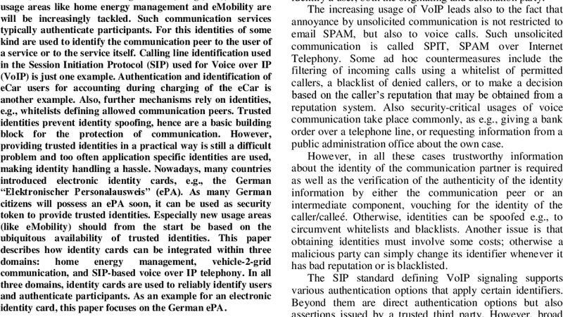 Secure Communication Using Electronic Identity Cards for Voice over IP   Communication, Home Energy Management, and eMobility