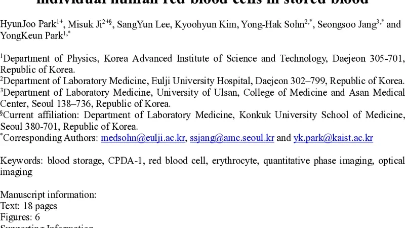 Alterations in cell surface area and deformability of individual human   red blood cells in stored blood
