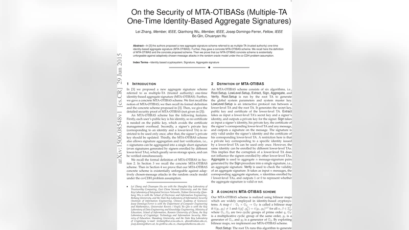 On the Security of MTA-OTIBASs (Multiple-TA One-Time Identity-Based   Aggregate Signatures)