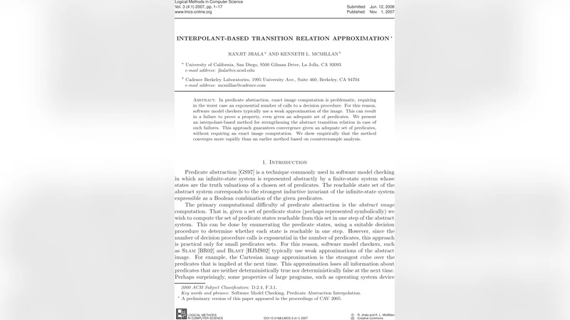 Interpolant-Based Transition Relation Approximation