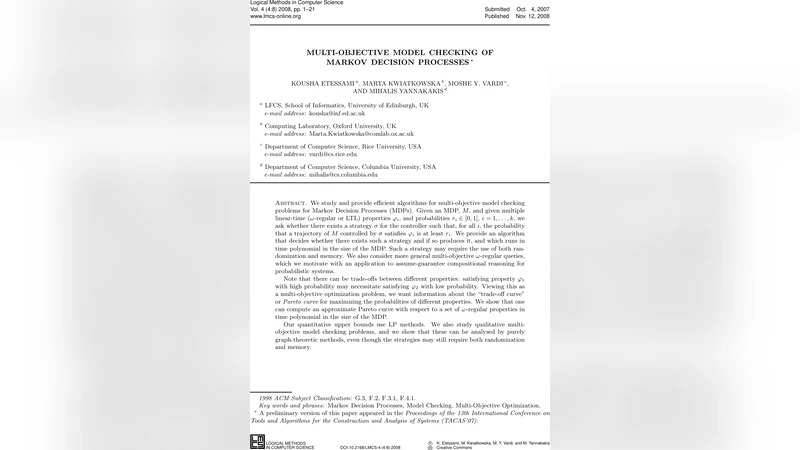 Multi-Objective Model Checking of Markov Decision Processes