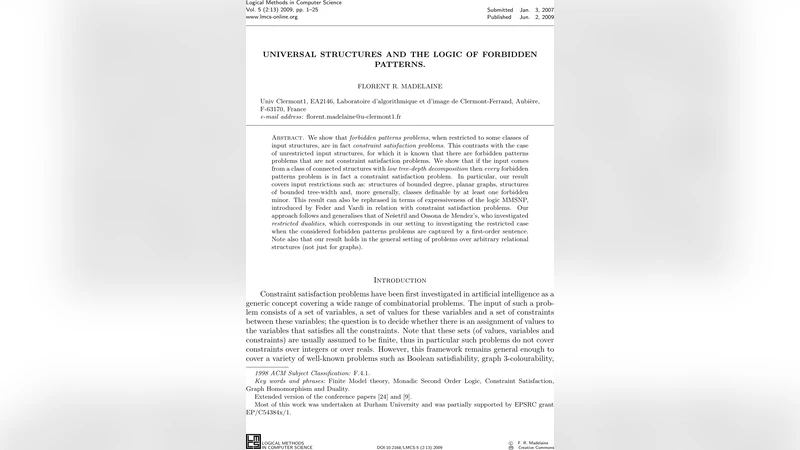 Universal Structures and the logic of Forbidden Patterns