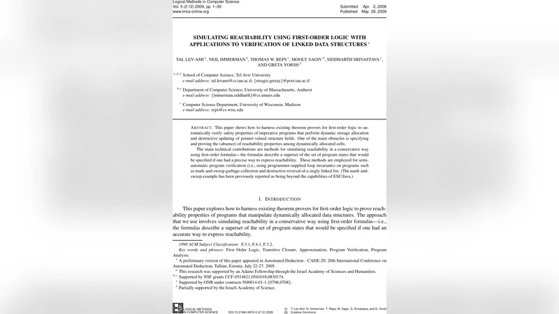 Simulating reachability using first-order logic with applications to   verification of linked data structures