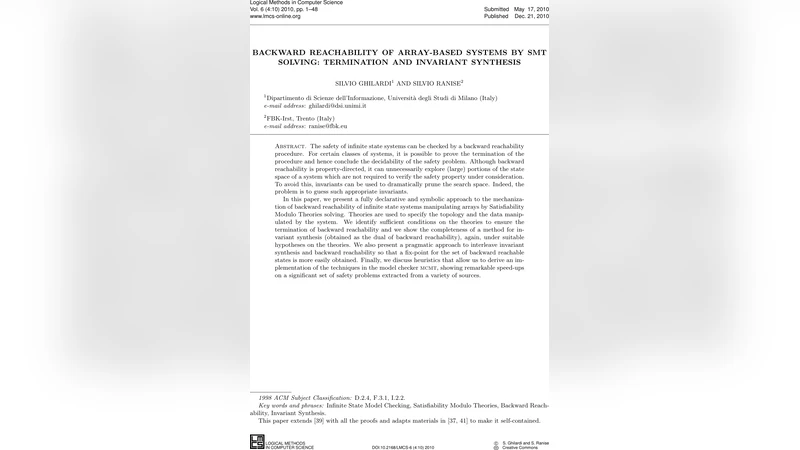 Backward Reachability of Array-based Systems by SMT solving: Termination   and Invariant Synthesis