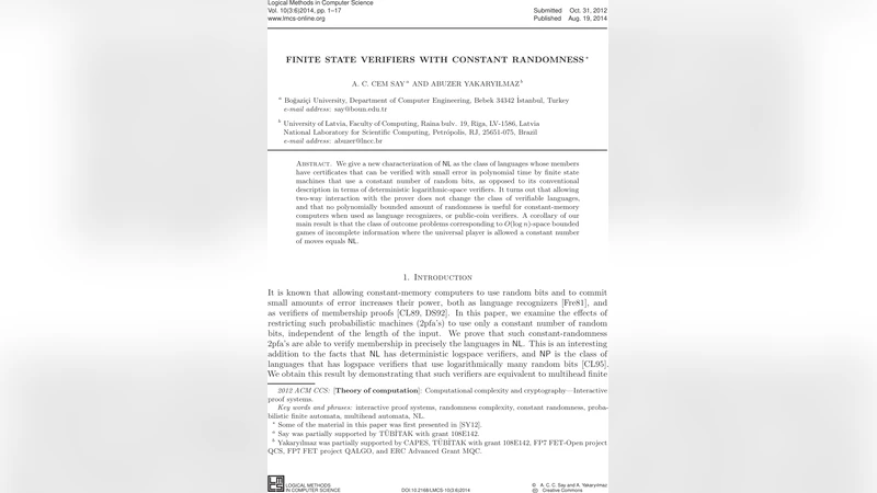 Finite state verifiers with constant randomness