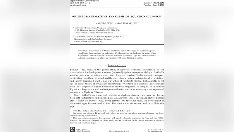 On the mathematical synthesis of equational logics
