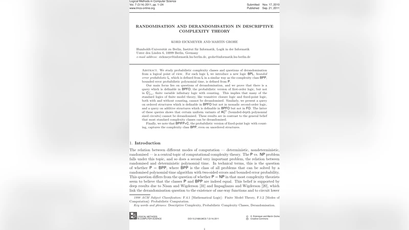 Randomisation and Derandomisation in Descriptive Complexity Theory