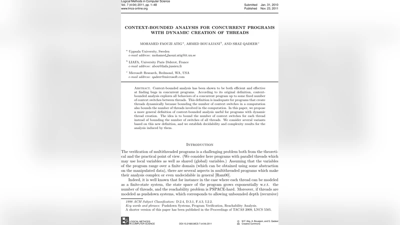 Context-Bounded Analysis For Concurrent Programs With Dynamic Creation   of Threads