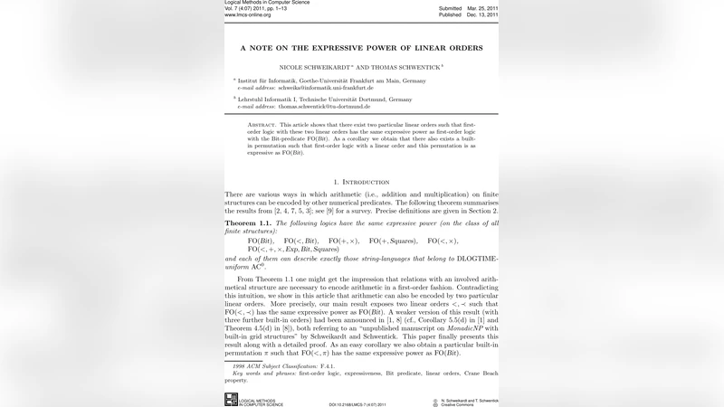 A note on the expressive power of linear orders