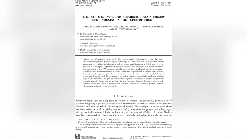 First steps in synthetic guarded domain theory: step-indexing in the   topos of trees