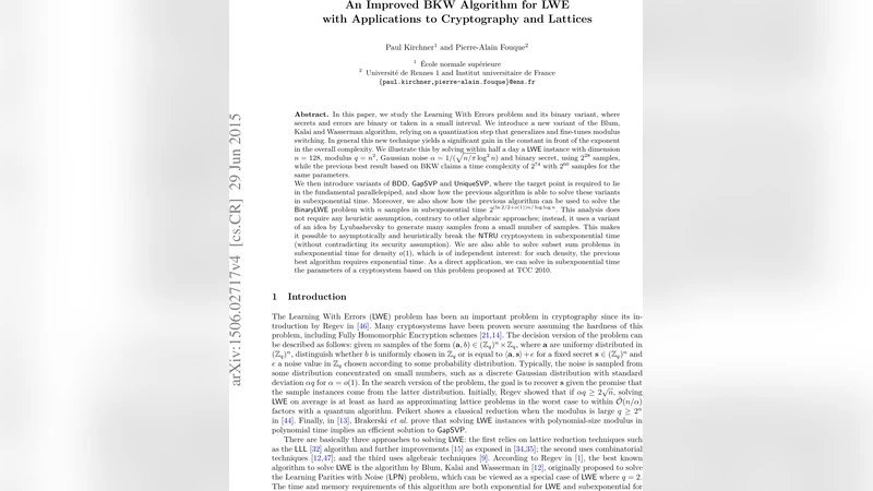 An Improved BKW Algorithm for LWE with Applications to Cryptography and   Lattices