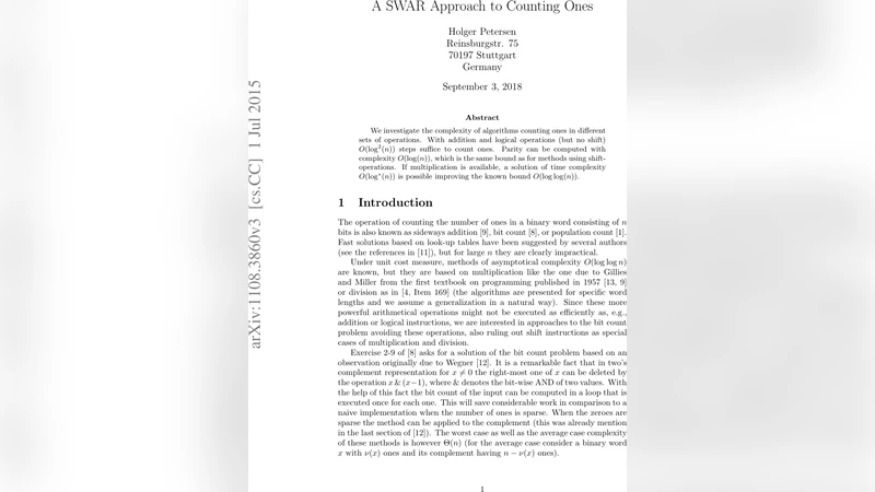 A SWAR Approach to Counting Ones