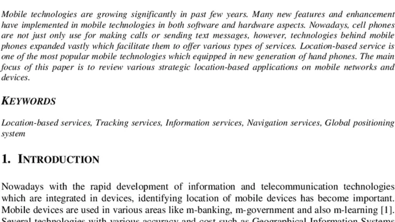 An Examination And Report On Potential Methods Of Strategic   Location-Based Service Applications On Mobile Networks And Devices