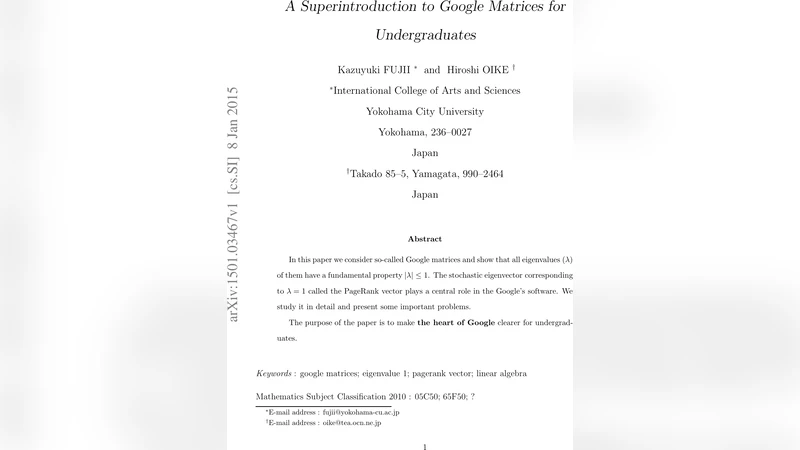 A Superintroduction to Google Matrices for Undergraduates