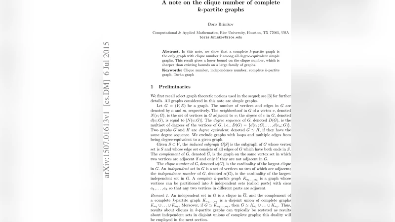 A note on the clique number of complete $k$-partite graphs