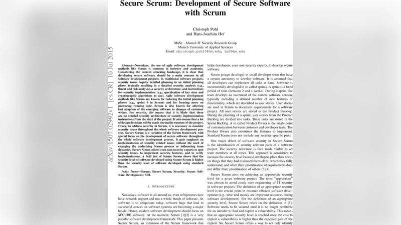 Secure Scrum: Development of Secure Software with Scrum