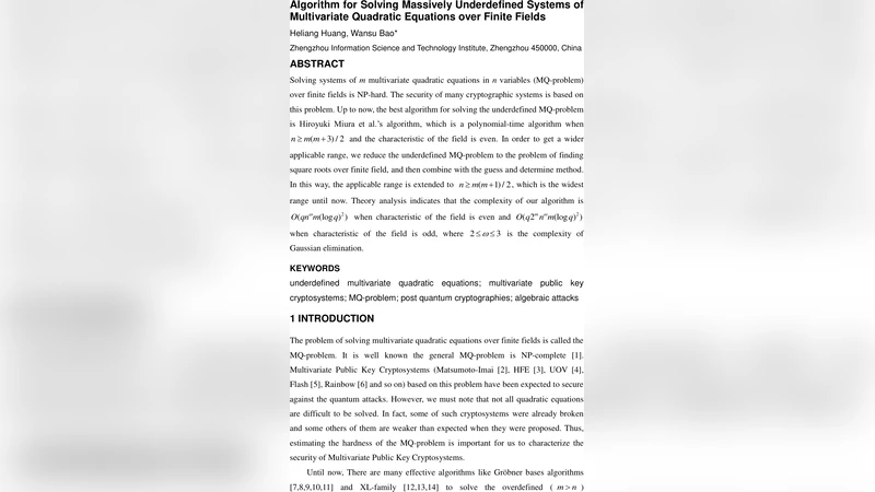Algorithm for Solving Massively Underdefined Systems of Multivariate   Quadratic Equations over Finite Fields