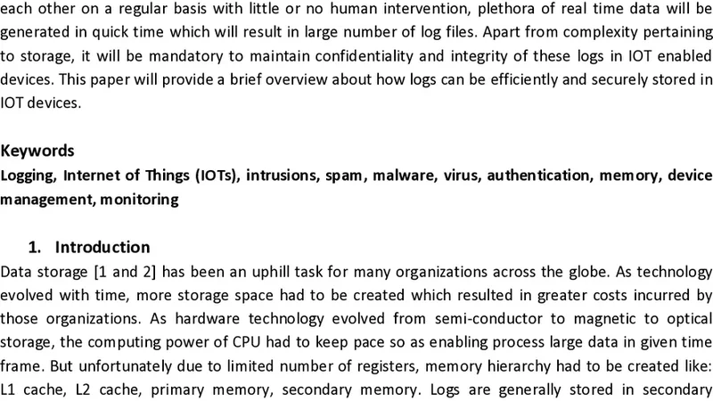 Secure management of logs in internet of things