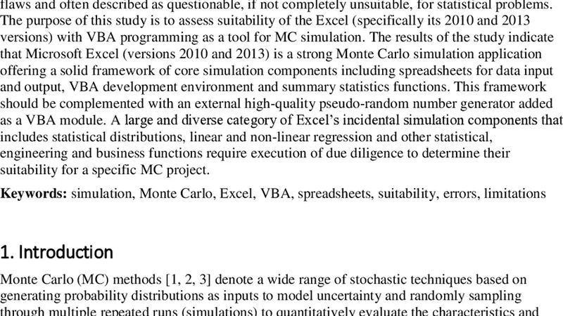 Assessing Excel VBA Suitability for Monte Carlo Simulation