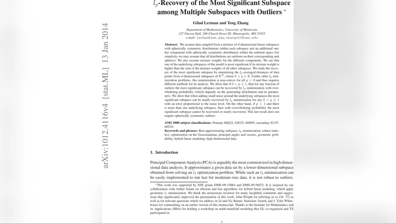 lp-Recovery of the Most Significant Subspace among Multiple Subspaces   with Outliers