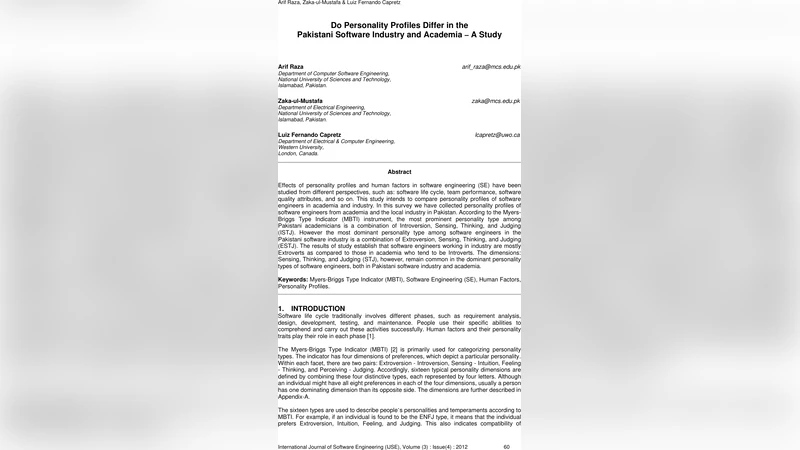 Do Personality Profiles Differ in the Pakistani Software Industry and   Academia - A Case Study