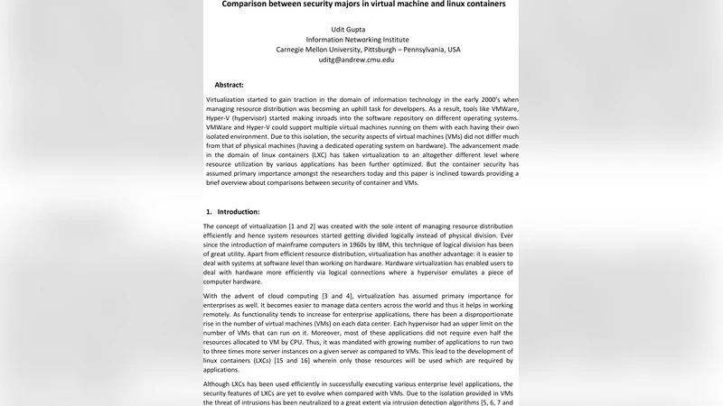 Comparison between security majors in virtual machine and linux   containers