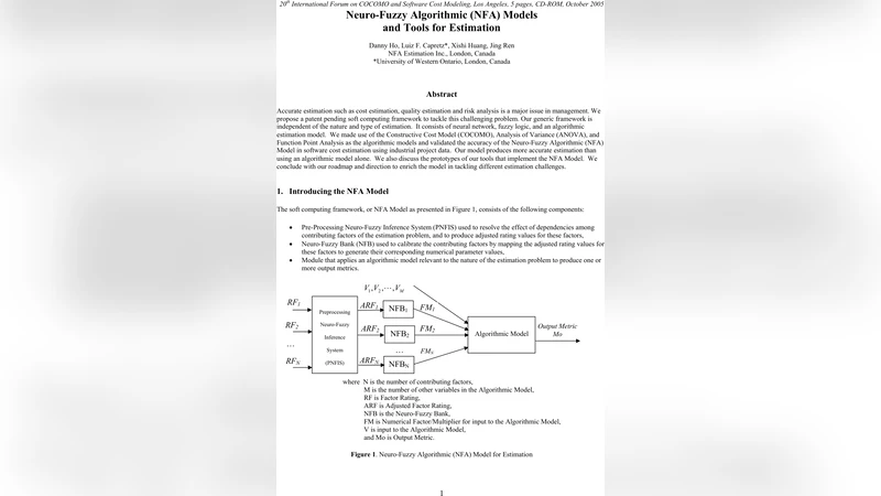 Neuro-Fuzzy Algorithmic (NFA) Models and Tools for Estimation