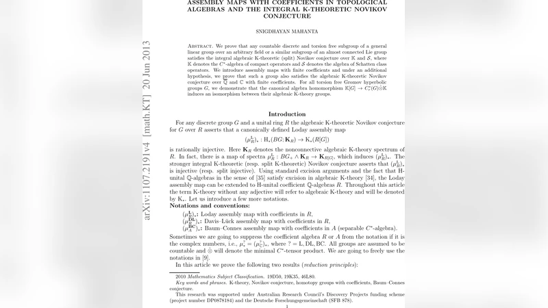 Assembly maps with coefficients in topological algebras and the integral   K-theoretic Novikov conjecture