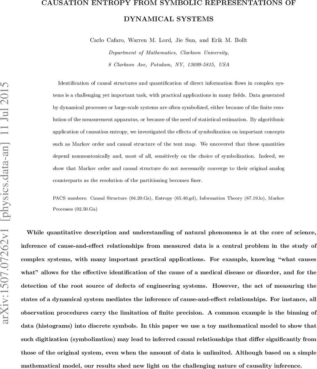 Causation entropy from symbolic representations of dynamical systems