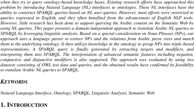 Using Linguistic Analysis to Translate Arabic Natural Language Queries   to SPARQL