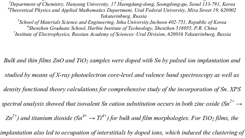 XPS and DFT study of Sn incorporation into ZnO and TiO2 host matrices by   pulsed ion implantation