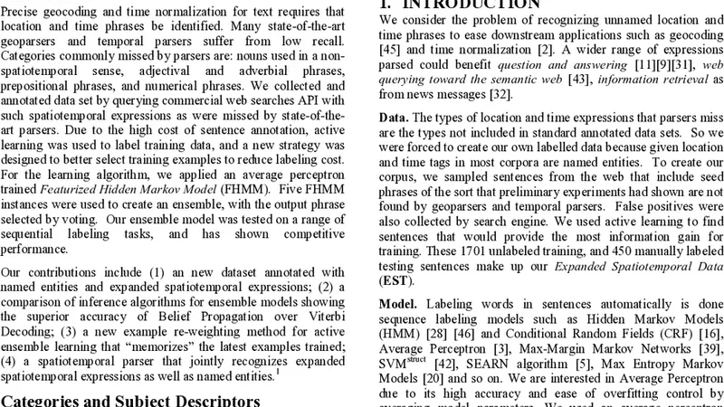 Recognizing Extended Spatiotemporal Expressions by Actively Trained   Average Perceptron Ensembles
