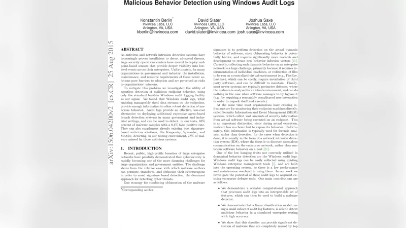 Malicious Behavior Detection using Windows Audit Logs