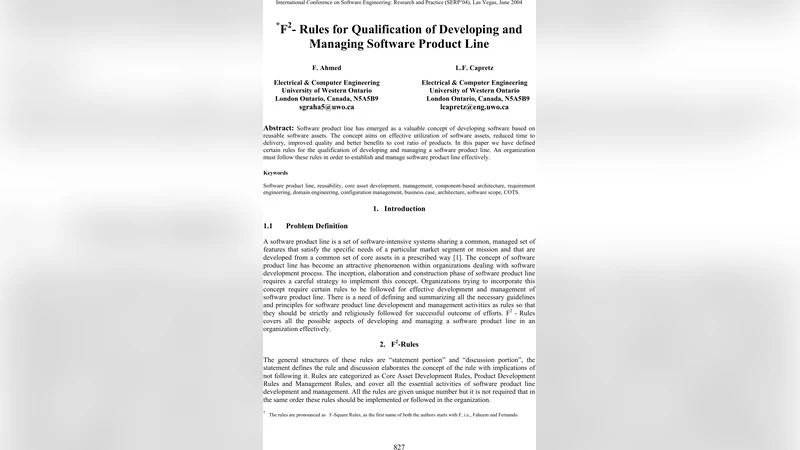 F2- Rules for Qualification of Developing and Managing Software Product   Line