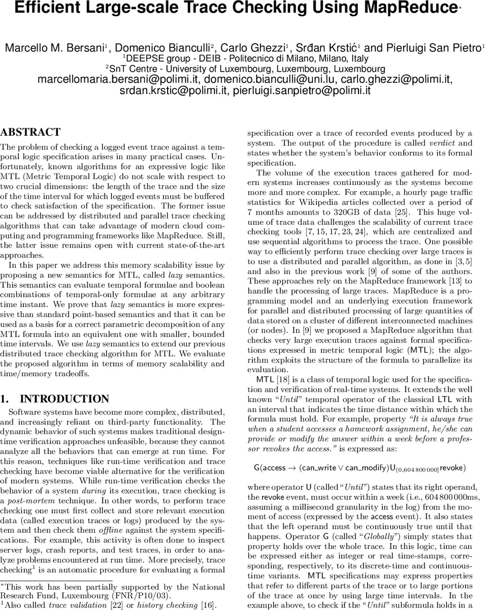 Efficient Large-scale Trace Checking Using MapReduce