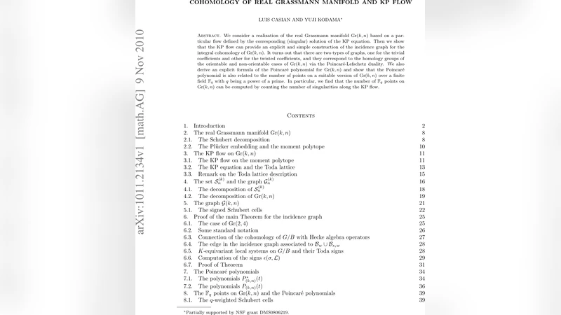 Cohomology of real Grassmann manifold and KP flow
