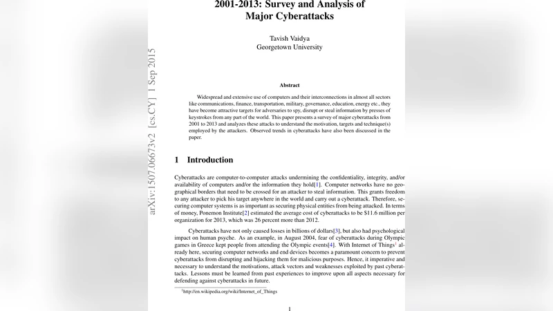 2001-2013: Survey and Analysis of Major Cyberattacks