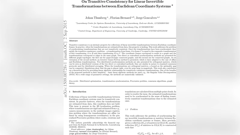 On Transitive Consistency for Linear Invertible Transformations between   Euclidean Coordinate Systems