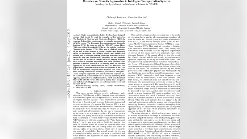 Overview on Security Approaches in Intelligent Transportation Systems