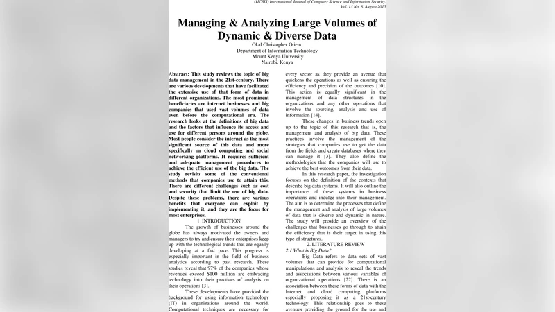 Managing & Analyzing Large Volumes of Dynamic & Diverse Data