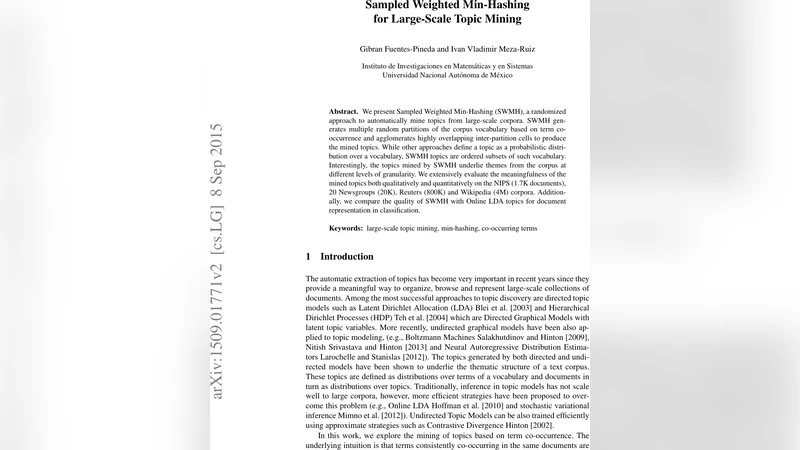Sampled Weighted Min-Hashing for Large-Scale Topic Mining