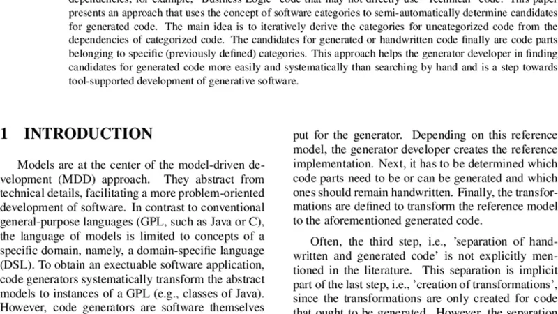 Using Software Categories for the Development of Generative Software