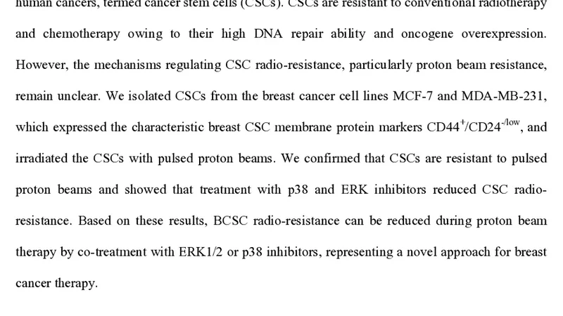 ERK/p38 MAPK inhibition reduces radio-resistance to pulsed proton beam   in breast cancer stem cells cells