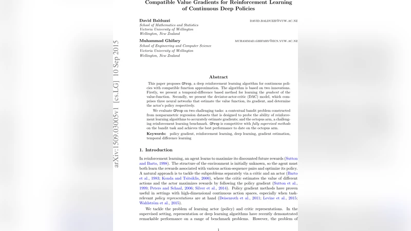 Compatible Value Gradients for Reinforcement Learning of Continuous Deep   Policies