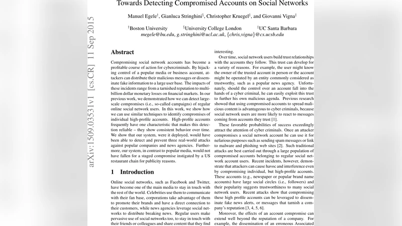 Towards Detecting Compromised Accounts on Social Networks