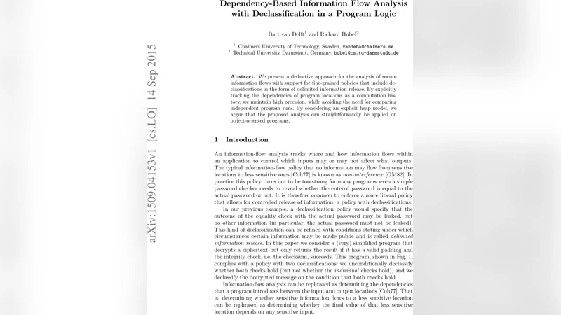 Dependency-Based Information Flow Analysis with Declassification in a   Program Logic